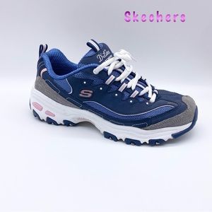 Skechers-Blue Leather and Fabric D’Lites Memory Foam Sneakers 8